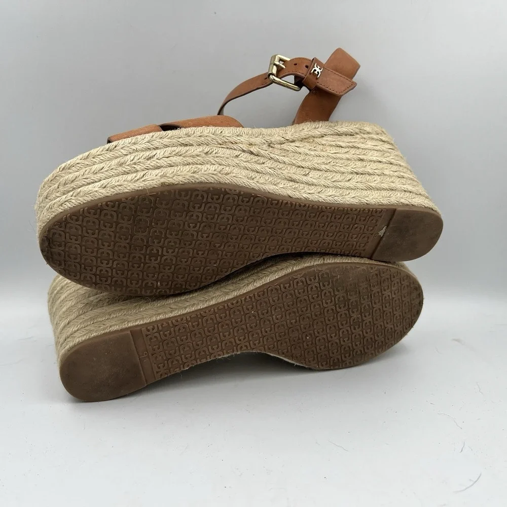 Sam Edelman Maura Espadrille Wedge Sandals Tan Brown Leather Size 9.5 M